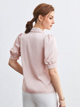 Lapel Collar Puff Sleeve Button Front Shirt